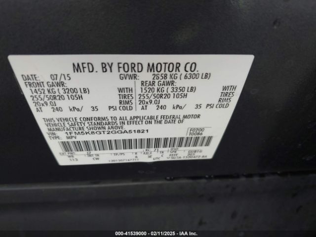 1FM5K8GT2GGA51821 Ford EXPLORER SPORT