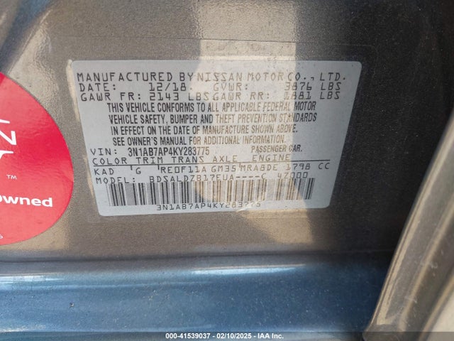 Nissan SENTRA SV 2019 3N1AB7AP4KY283775 Image 9