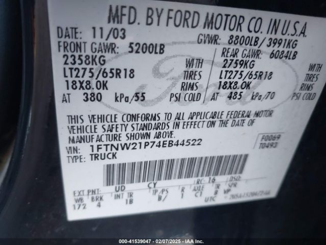 2004 FORD F-250 1FTNW21P74EB44522 Photo 8