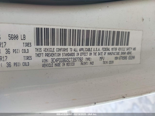 2012 Dodge Journey Sxt მანქანა იყიდება აუქციონზე, vin: 3C4PDDBG5CT397782, აუქციონის ნომერი: 41539052