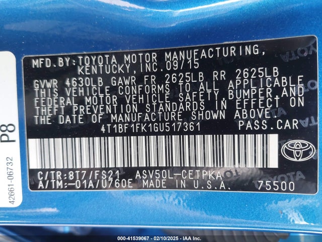 Toyota CAMRY SE 2016 4T1BF1FK1GU517361 Image 9