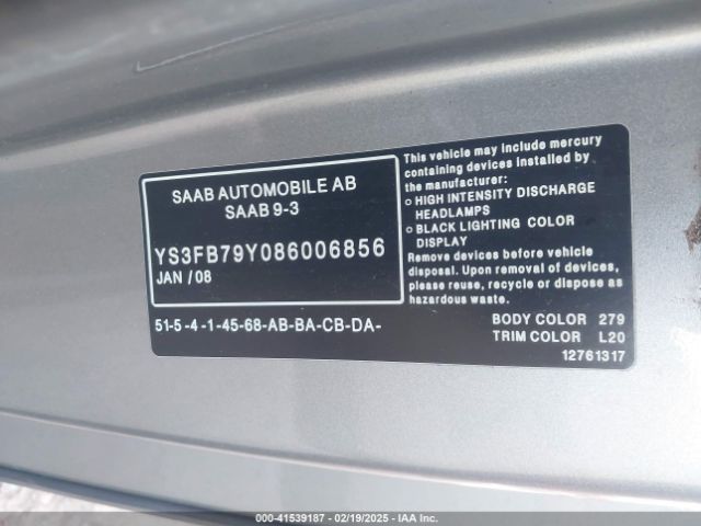 2008 SAAB 9-3 YS3FB79Y086006856 Photo 8