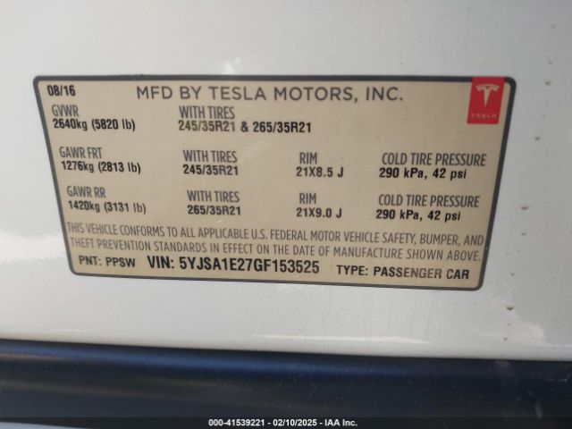 5YJSA1E27GF153525 Tesla Model S 60d/70d/75d/85d/90d