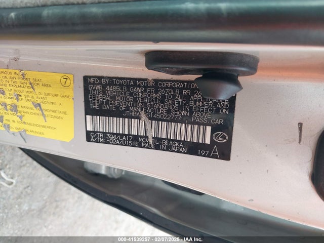 Auction sale of the 2004 Lexus Es 330, vin: JTHBA30G145022777, lot number: 41539257