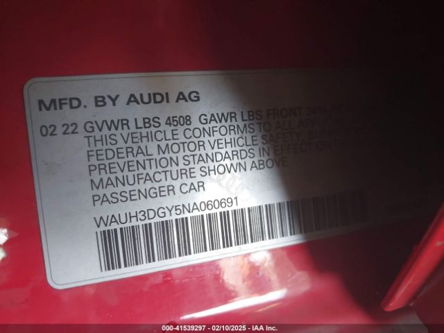 WAUH3DGY5NA060691 Audi S3 Premium Plus Tfsi Quattro S Tronic