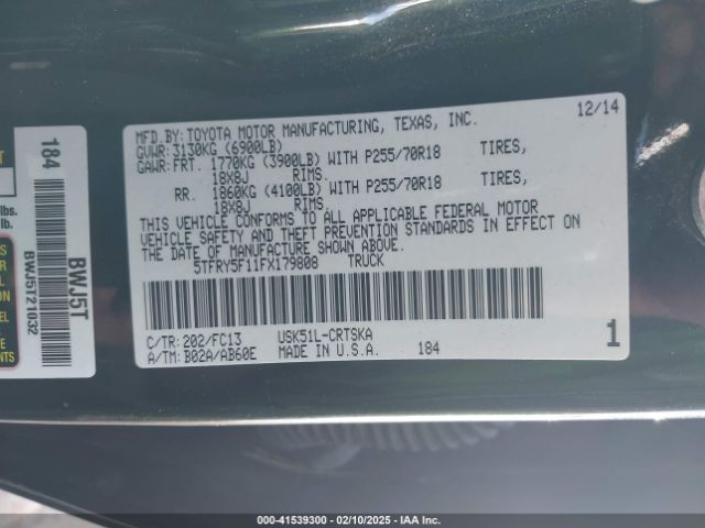 5TFRY5F11FX179808 Toyota Tundra Sr5 5.7l V8
