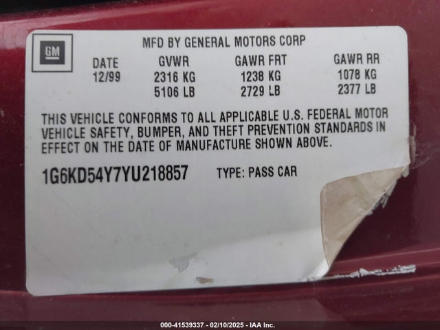 2000 CADILLAC DEVILLE 1G6KD54Y7YU218857 Photo 8