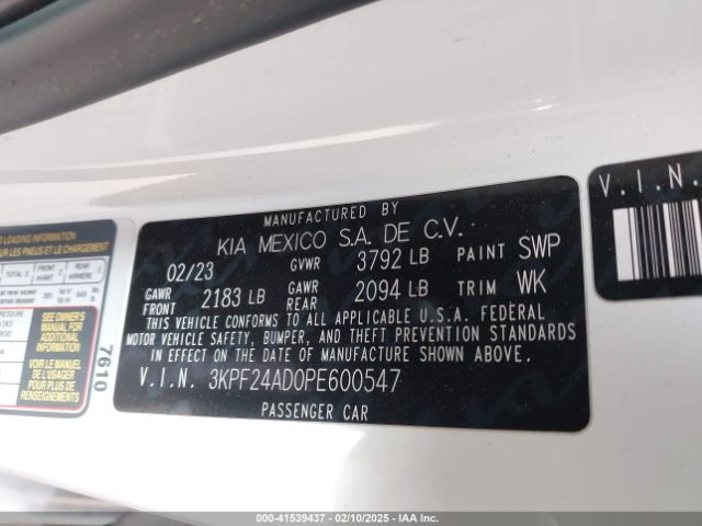 3KPF24AD0PE600547 KIA Forte Lxs
