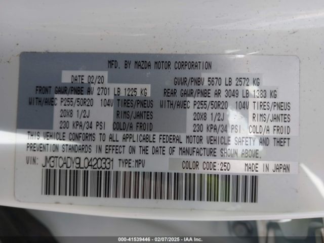 JM3TCADY9L0420331 Mazda Cx-9 Grand Touring