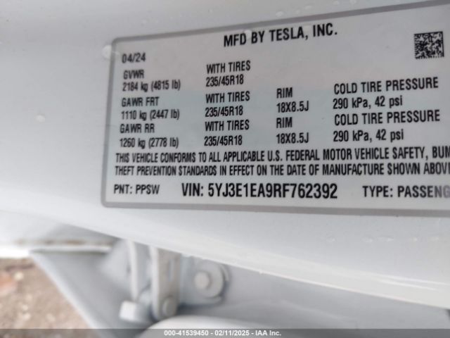 2024 TESLA MODEL 3 5YJ3E1EA9RF762392 Photo 8