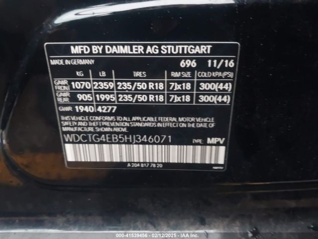 WDCTG4EB5HJ346071 Mercedes-Benz GLA 250