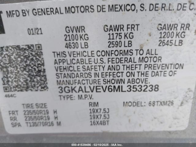3GKALVEV6ML353238 GMC Terrain Awd Slt