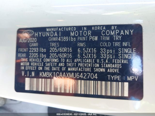 KM8K1CAAXMU642704 Hyundai Kona Se