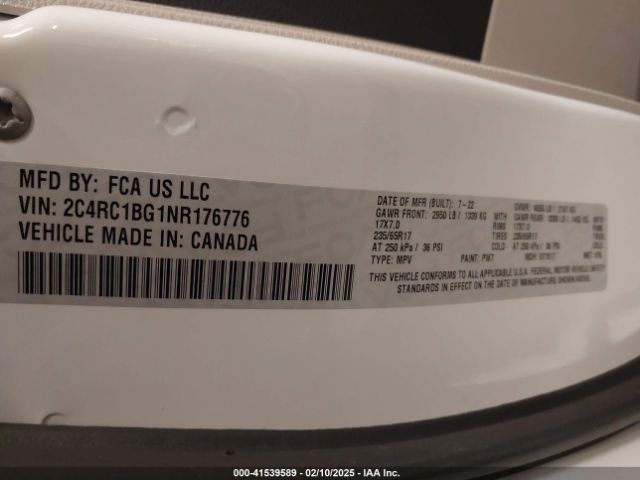 2C4RC1BG1NR176776 Chrysler Pacifica Touring L
