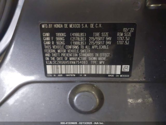3CZRU6H5XNM754083 Honda Hr-v Awd Ex