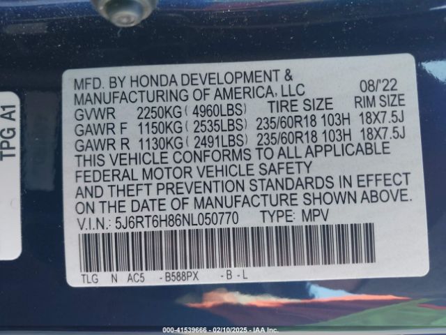 5J6RT6H86NL050770 Honda Cr-v Hybrid Ex-l