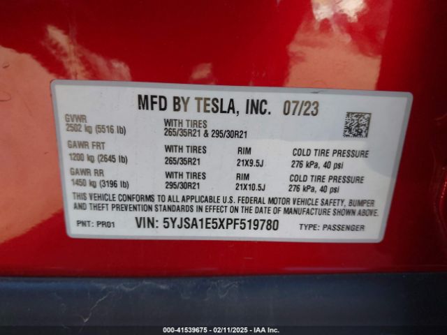 2023 TESLA MODEL S 5YJSA1E5XPF519780 Photo 8