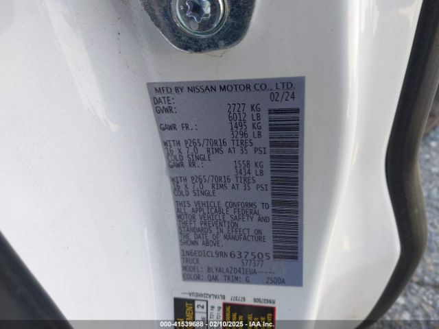 1N6ED1CL9RN637505 Nissan Frontier King Cab S 4x2