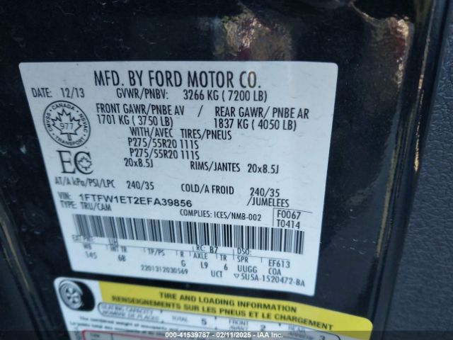 1FTFW1ET2EFA39856 Ford F-150 Fx4