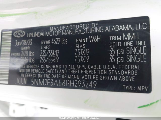 5NMJF3AE8PH293249 Hyundai TUCSON SEL