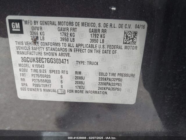 3GCUKSEC7GG303471 Chevrolet Silverado 1500 2lz
