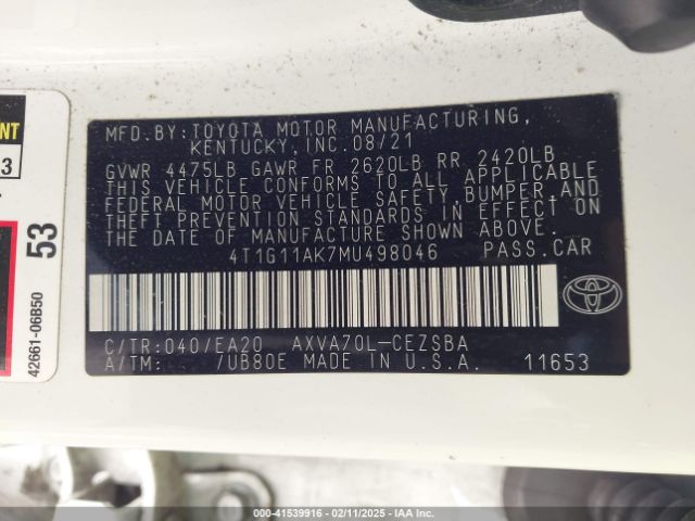 4T1G11AK7MU498046 Toyota CAMRY SE