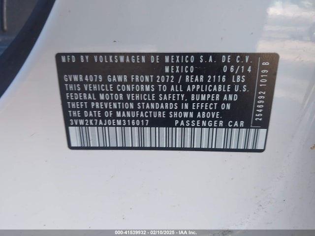 Volkswagen Jetta 2.0l S 2014 3VW2K7AJ0EM316017 Image 9