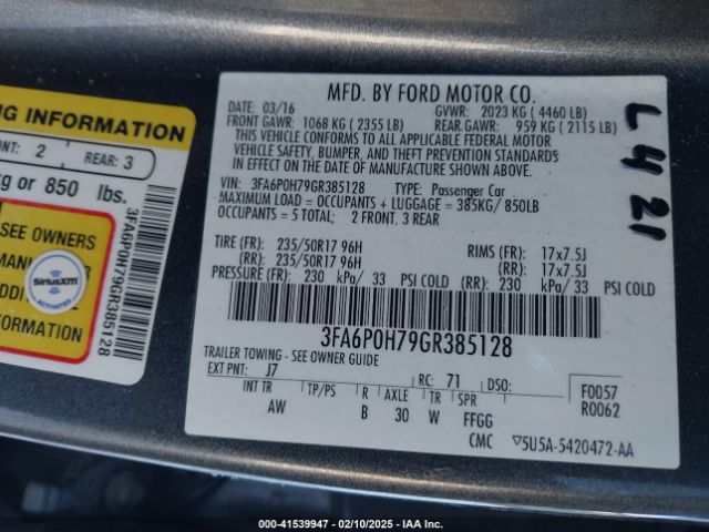 3FA6P0H79GR385128 Ford FUSION SE