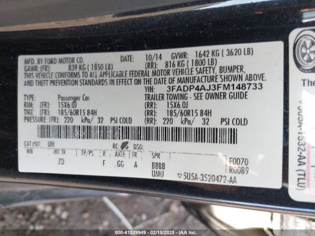 3FADP4AJ3FM148733 Ford FIESTA S