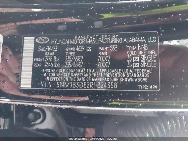 5NMJB3DE2RH324358 Hyundai TUCSON SEL