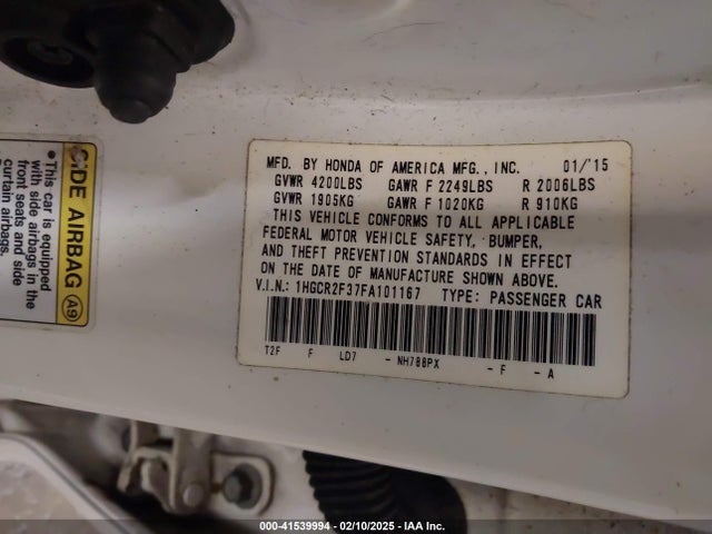 Honda ACCORD LX 2015 1HGCR2F37FA101167 Image 9