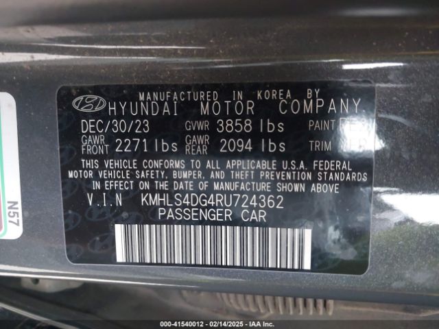 KMHLS4DG4RU724362 Hyundai ELANTRA SEL
