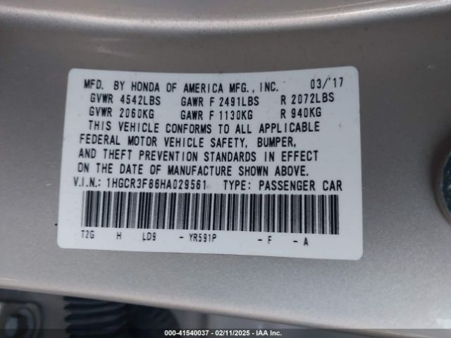 1HGCR3F86HA029561 Honda Accord Ex-l V6