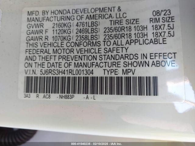 5J6RS3H41RL001304 Honda Cr-v Ex 2wd