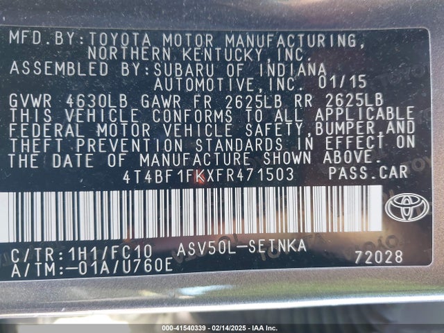 Toyota CAMRY LE 2015 4T4BF1FKXFR471503 Image 8