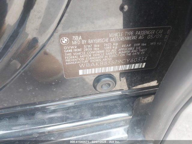 Aukcja sprzedaży 2009 Bmw 750li, vin: WBAKB83579CY60334, numer aukcji: 41540571