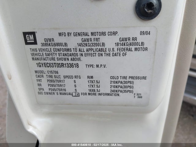 2005 CADILLAC ESCALADE 1GYEC63T05R133618 Photo 8