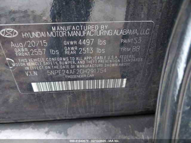 5NPE24AF2GH291754 Hyundai SONATA SE