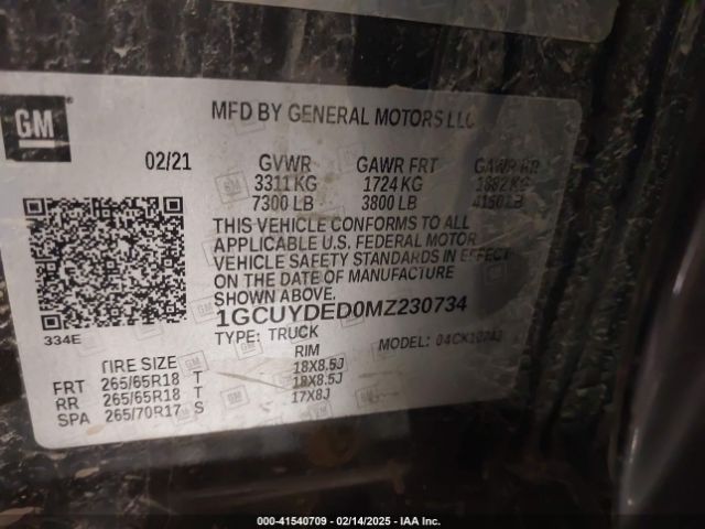 1GCUYDED0MZ230734 Chevrolet Silverado 1500 4wd  Standard Bed Lt