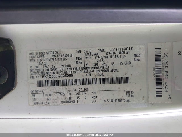 Ford F-150 Xl 2018 1FTEX1C50JKE25965 Image 9