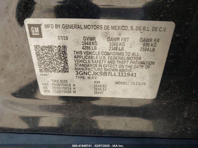 3GNCJKSB7LL111941 Chevrolet Trax Fwd Ls