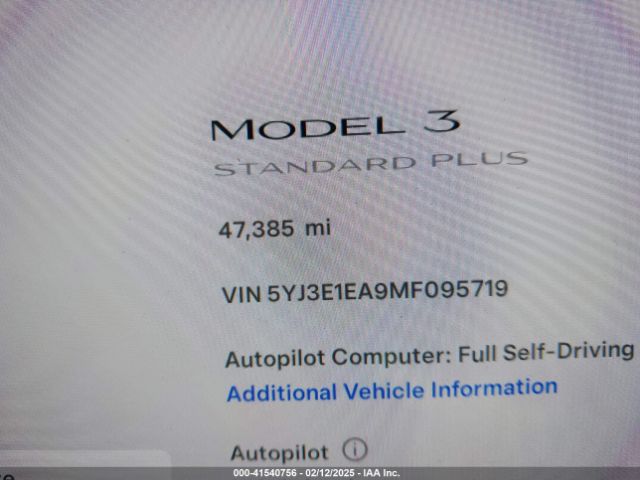 5YJ3E1EA9MF095719 Tesla Model 3 Standard Range Plus Rear-wheel Drive