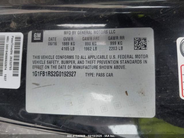 1G1FB1RS2G0192927 Chevrolet Camaro 1lt