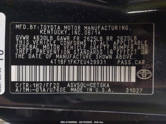 4T1BF1FK7EU429931 Toyota Camry Se Sport