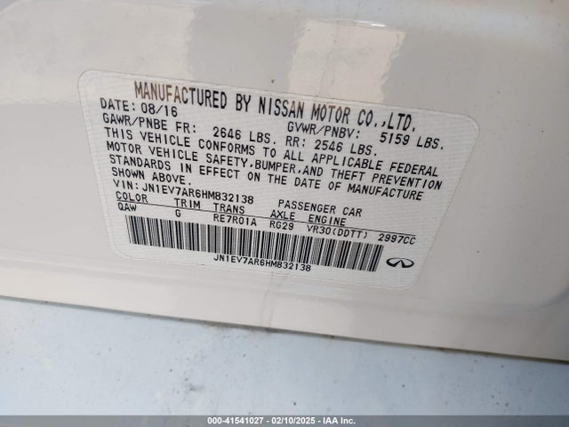 Aukcja sprzedaży 2017 Infiniti Q50 3.0t Premium, vin: JN1EV7AR6HM832138, numer aukcji: 41541027