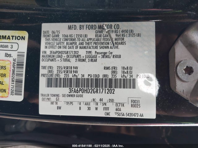 Ford FUSION SE 2016 3FA6P0HD2GR171202 Image 9