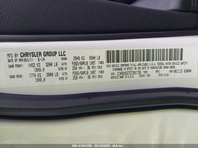 Dodge DURANGO LIMITED 2014 1C4RDHDG7EC591726 Image 9