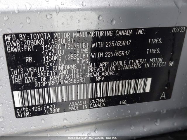 2T3P1RFV1PW358913 Toyota Rav4 Xle