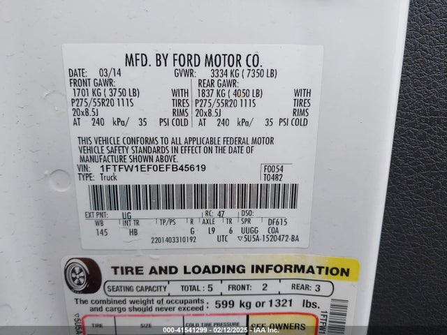 1FTFW1EF0EFB45619 Ford F-150 Lariat