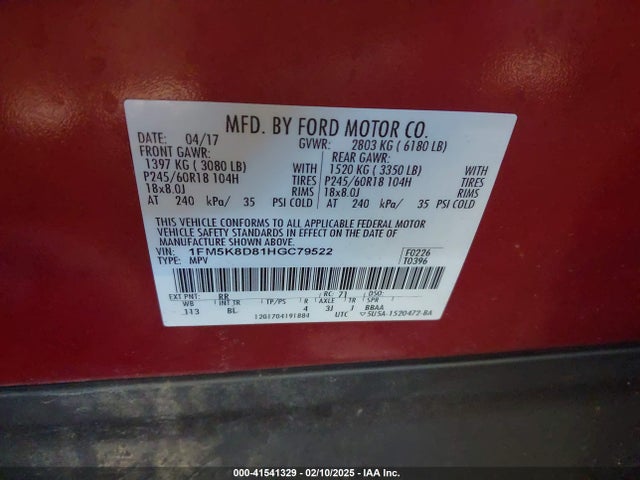 Ford EXPLORER XLT 2017 1FM5K8D81HGC79522 Image 9